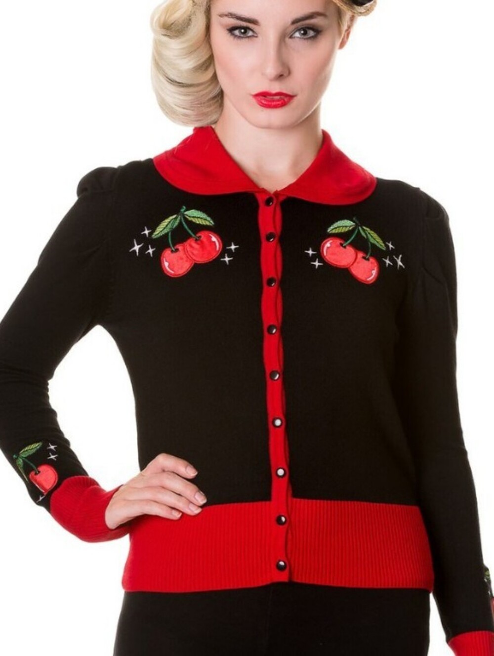 Banned Apparel Retro Cherry Black And Red Cardigan Size L